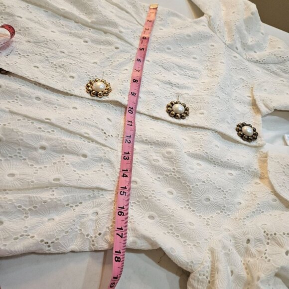 Skirtin Around Coat Dress Size 8 White Eyelet Cotton Y2K Retro Vintage Boho - Picture 12 of 14